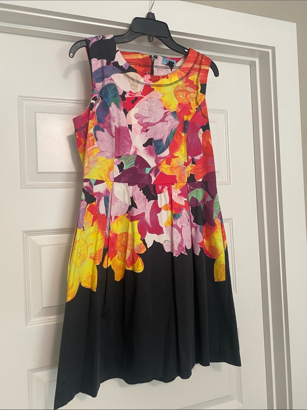 Cynthia Rowley Black Fit-and-Flare Dress with Bright Floral Print
